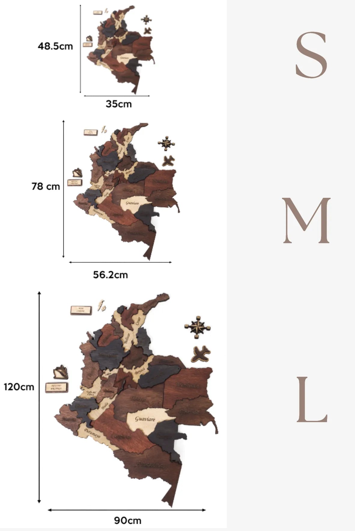 Mapa COLOMBIA Madera 3D - Decoración Pared