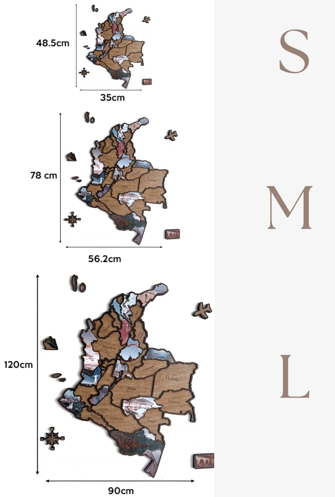 Mapa COLOMBIA Madera FOTOS viajeras - Decoración Pared