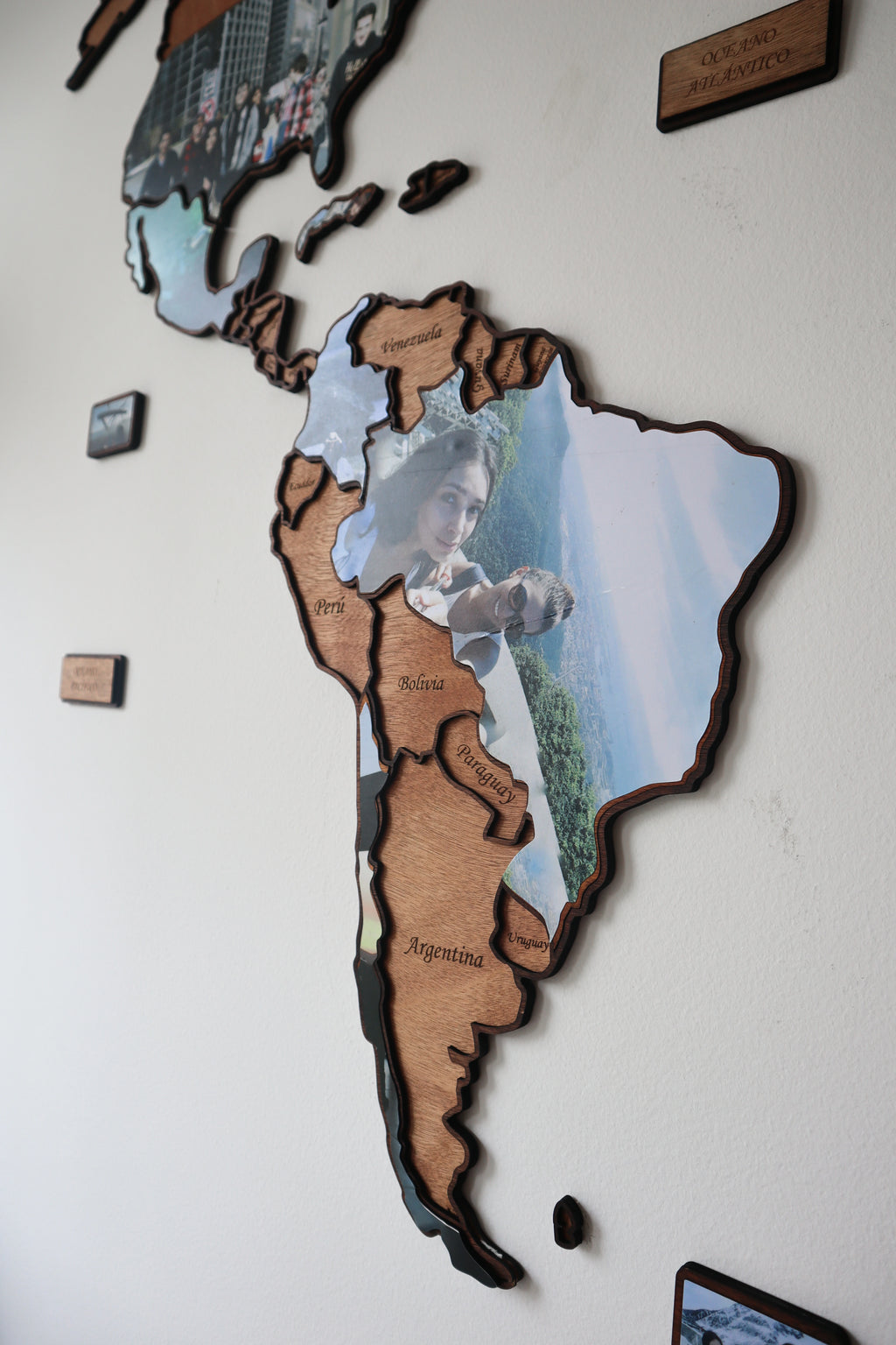 Mapa de sur america con foto personalizada de viaje a brasil